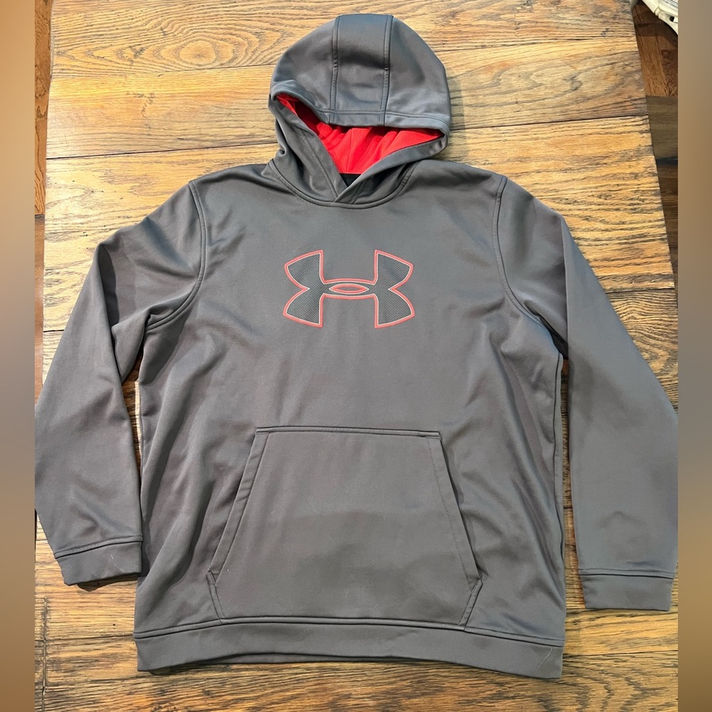 Under Armour Gray Hoodie with Red Lining and Logo